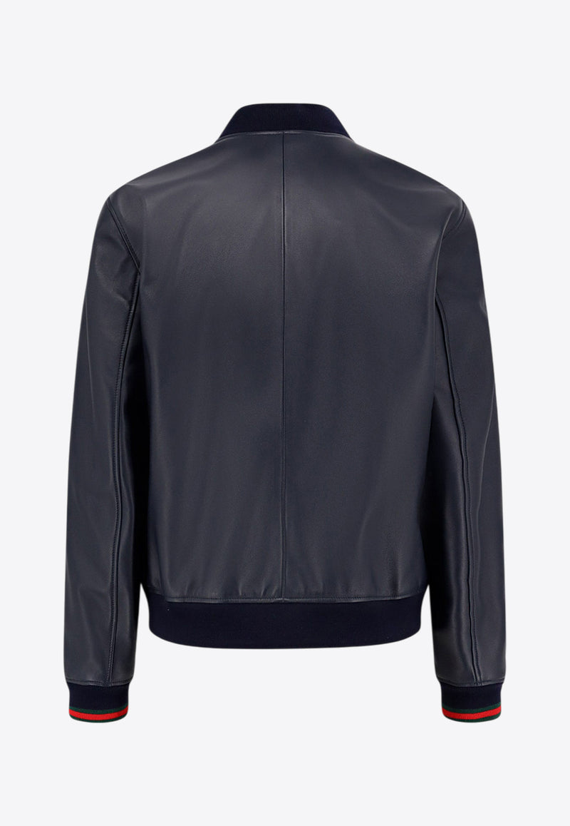 Gucci Signature Web Leather Bomber Jacket Navy 793726XNA3M4044_BLU NAVY/V-ROSSO-V_29854053