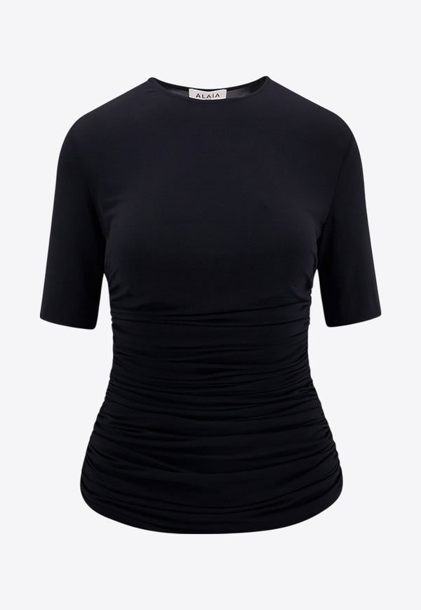 Alaïa Ruched Crewneck Top Black AA9H1248J050B995_NOIR ALAIA_29838119