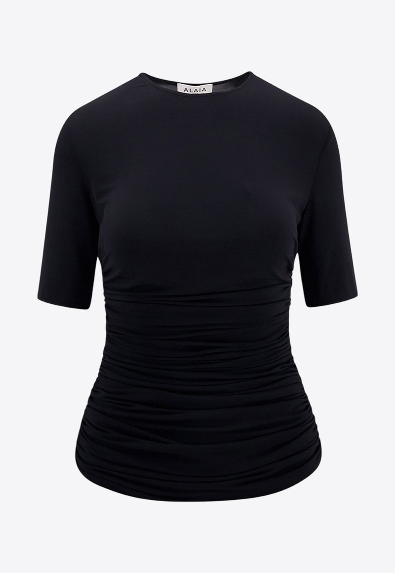 Alaïa Ruched Crewneck Top Black AA9H1248J050B995_NOIR ALAIA_29838119