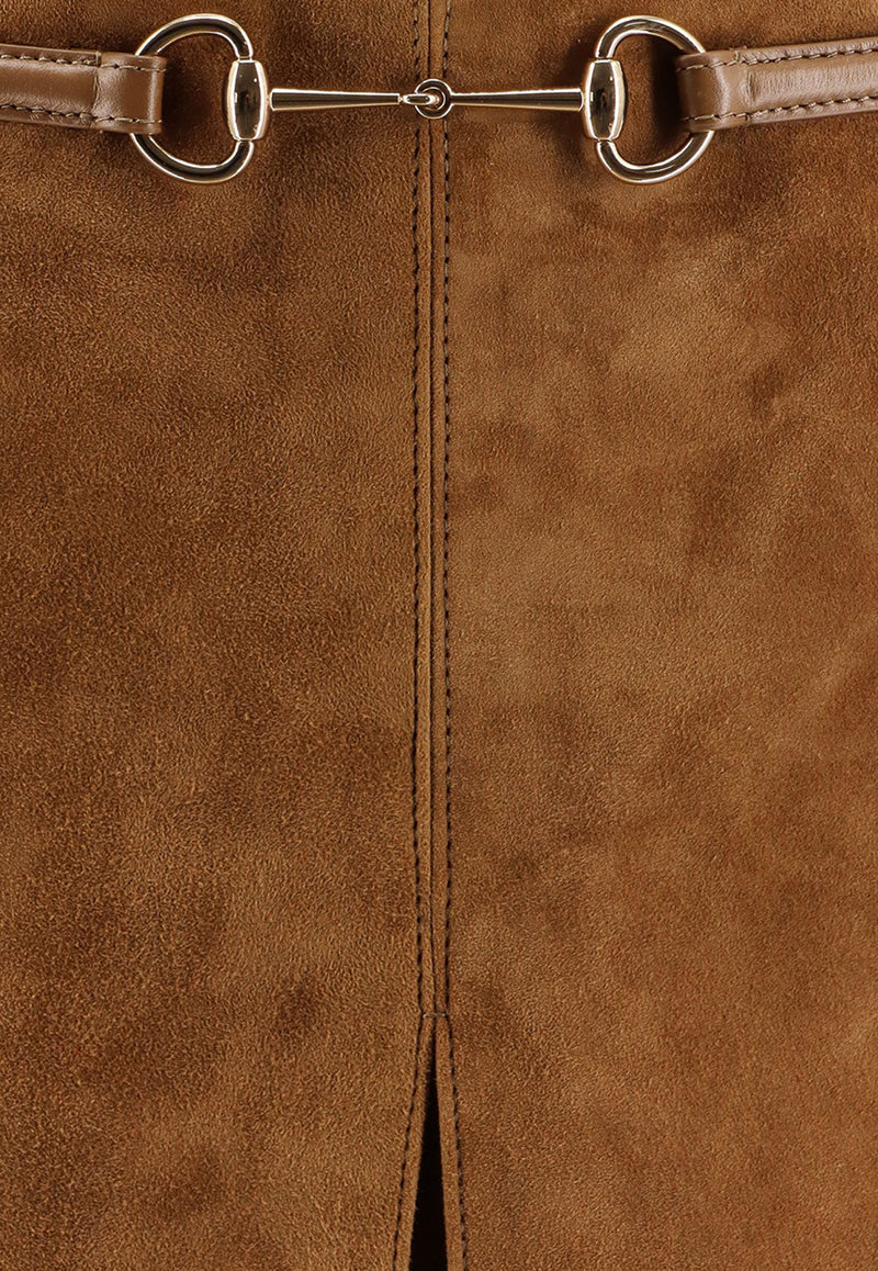Gucci Iconic Horsebit Suede Skirt Brown 835480XNA8L2535_CUIR_29854331