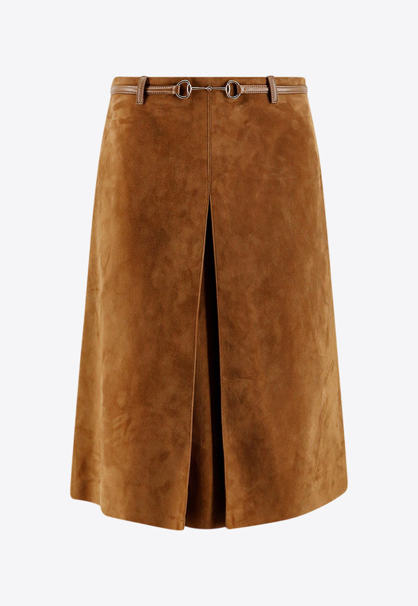 Gucci Iconic Horsebit Suede Skirt Brown 835480XNA8L2535_CUIR_29854331