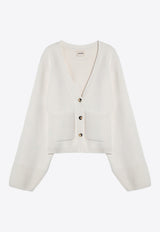 Khaite Scarlet V-neck Ribbed Knit Cardigan White 8267600K600/P_KHAIT-183