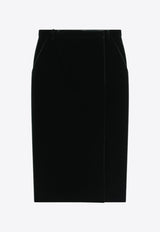 Saint Laurent Velvet Wrap Midi Skirt Dark Green 826769Y580T_YSL-3181