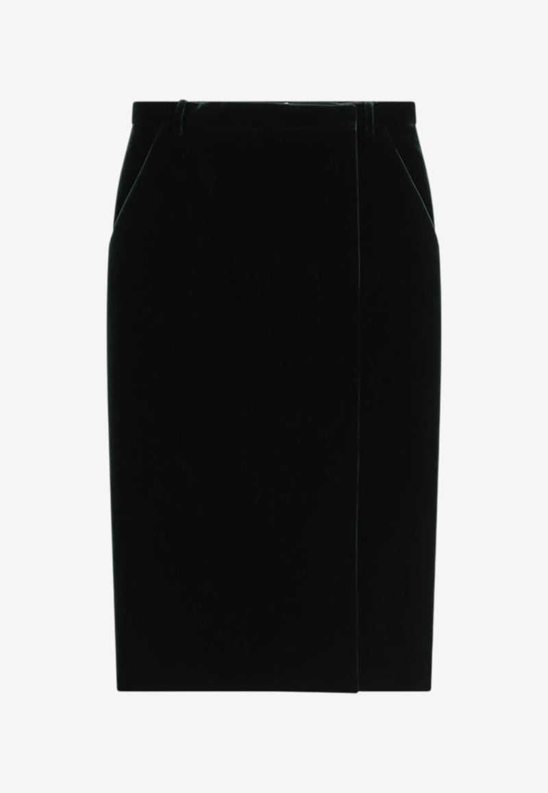 Saint Laurent Velvet Wrap Midi Skirt Dark Green 826769Y580T_YSL-3181
