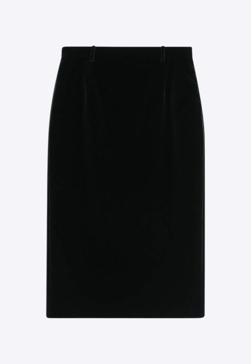Saint Laurent Velvet Wrap Midi Skirt Dark Green 826769Y580T_YSL-3181