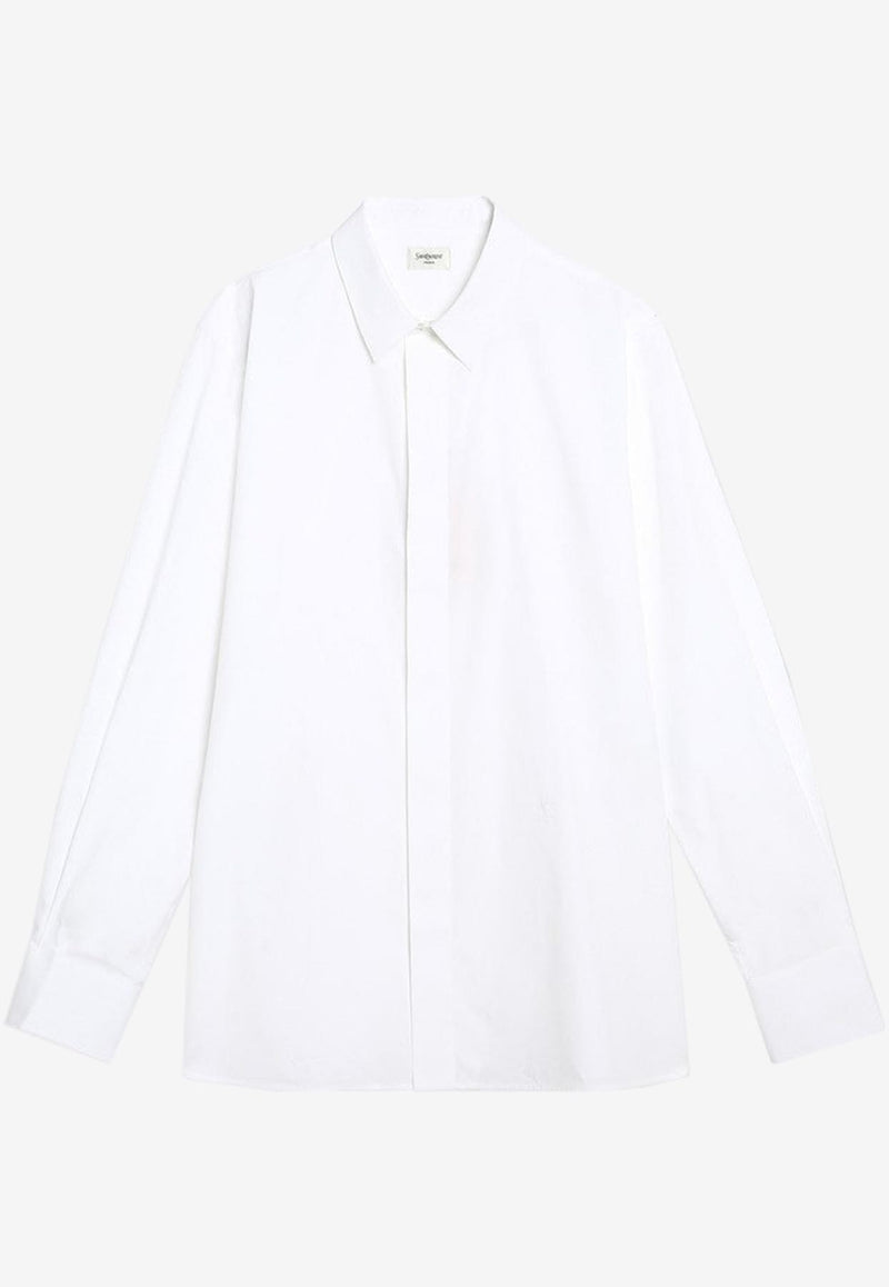 Saint Laurent Cassandre Long-Sleeved Shirt White 826821Y217W/R_YSL-9000