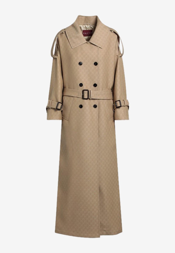 Gucci Double-Breasted Silk and Wool Trench Coat Beige 828105Z8BZX/Q_GUC-2071