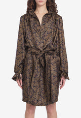 Saint Laurent Paisley Print Belted Dress Brown 828304-Y6K90-4775