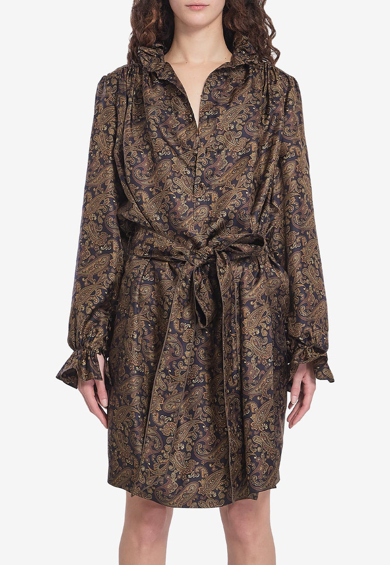 Saint Laurent Paisley Print Belted Dress Brown 828304-Y6K90-4775