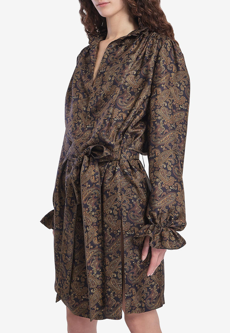 Saint Laurent Paisley Print Belted Dress Brown 828304-Y6K90-4775