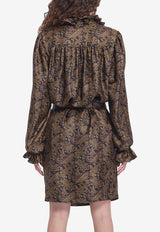 Saint Laurent Paisley Print Belted Dress Brown 828304-Y6K90-4775