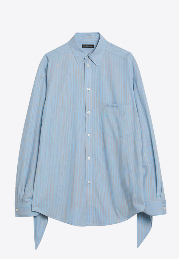 Balenciaga Striped Knotted Cuffs Long-Sleeved Shirt Light Blue 830990TSO25/Q_BALEN-3965