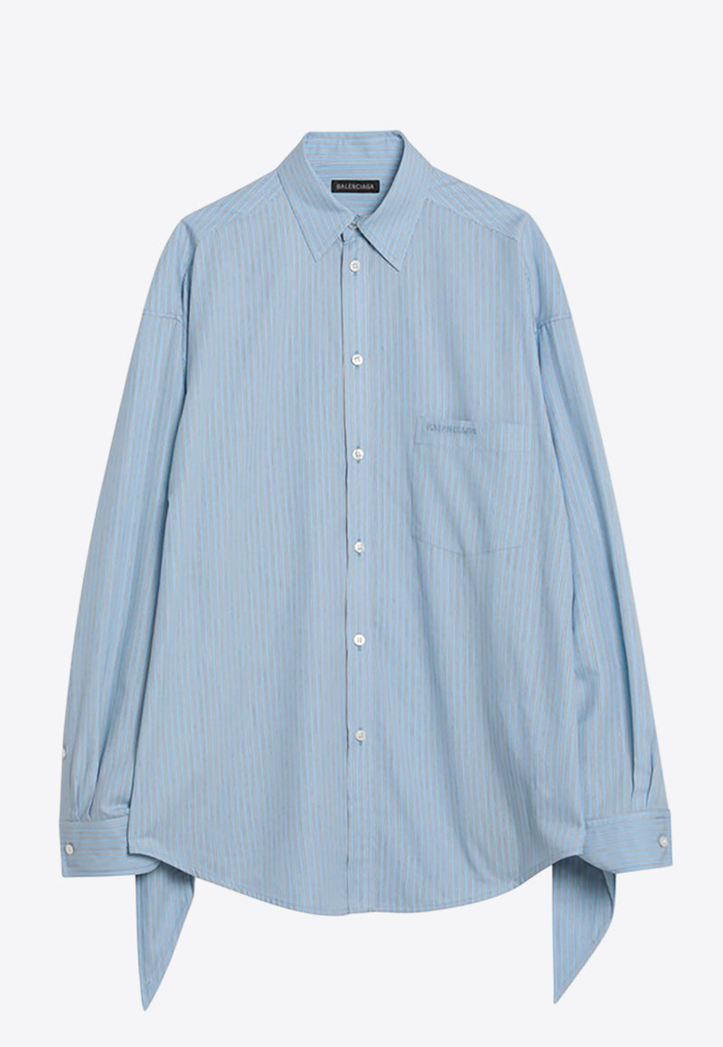 Balenciaga Striped Knotted Cuffs Long-Sleeved Shirt Light Blue 830990TSO25/Q_BALEN-3965