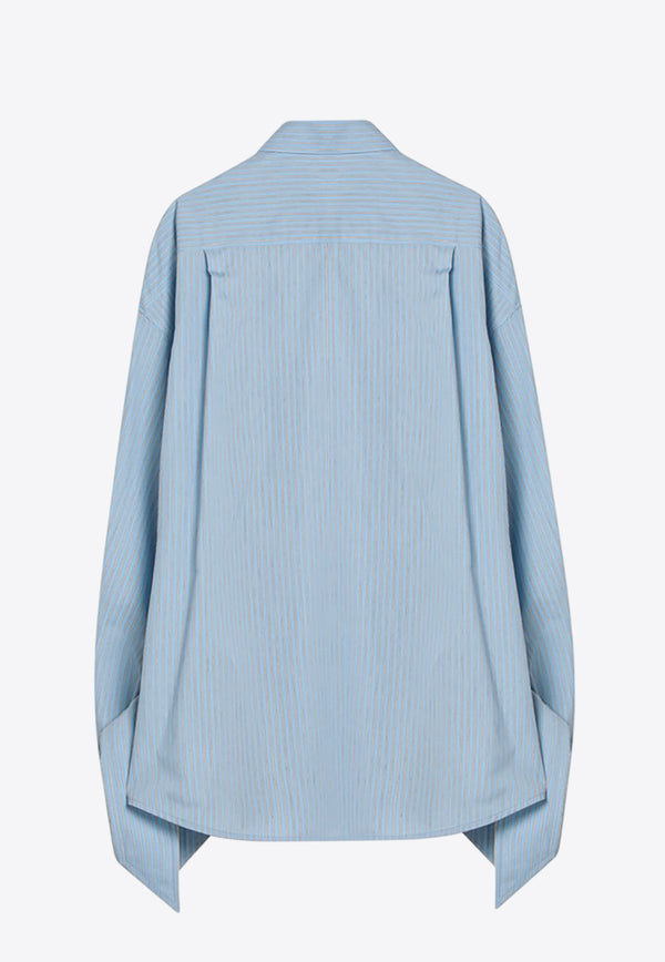 Balenciaga Striped Knotted Cuffs Long-Sleeved Shirt Light Blue 830990TSO25/Q_BALEN-3965