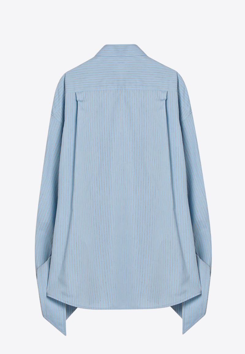 Balenciaga Striped Knotted Cuffs Long-Sleeved Shirt Light Blue 830990TSO25/Q_BALEN-3965