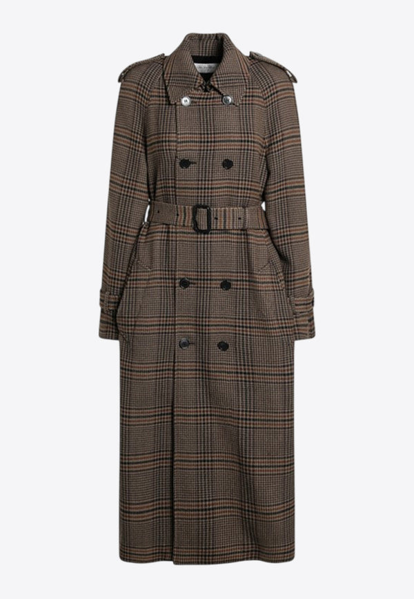 Saint Laurent Prince of Wales Double-Breasted Trench Coat Brown 831610Y9I70_YSL-2849