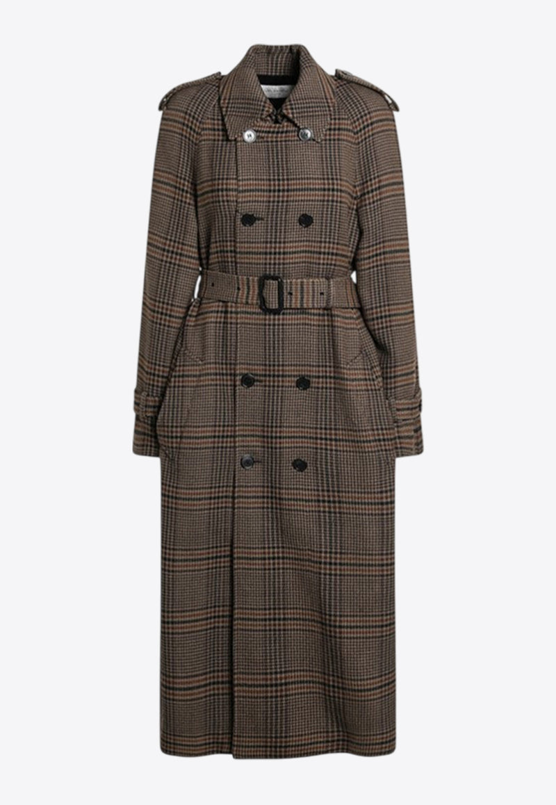 Saint Laurent Prince of Wales Double-Breasted Trench Coat Brown 831610Y9I70_YSL-2849