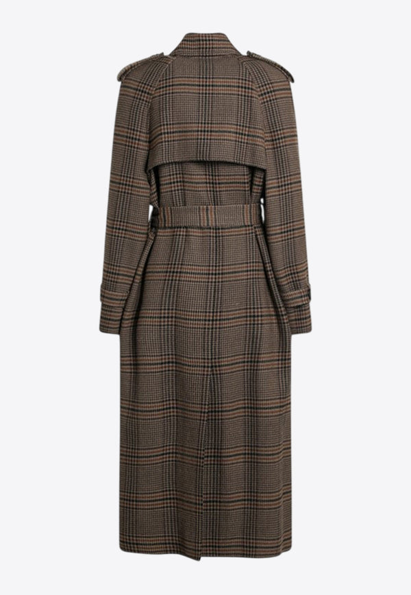 Saint Laurent Prince of Wales Double-Breasted Trench Coat Brown 831610Y9I70_YSL-2849