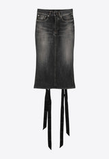 Balenciaga Lace-Up Faded Midi Denim Skirt Gray 831713TSW67/Q_BALEN-1441