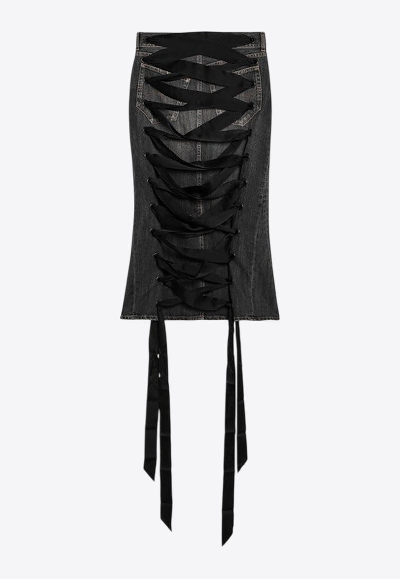 Balenciaga Lace-Up Faded Midi Denim Skirt Gray 831713TSW67/Q_BALEN-1441