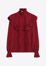 Saint Laurent Damask Floral Jacquard Silk Shirt  Red 831783Y4K35/R_YSL-6067