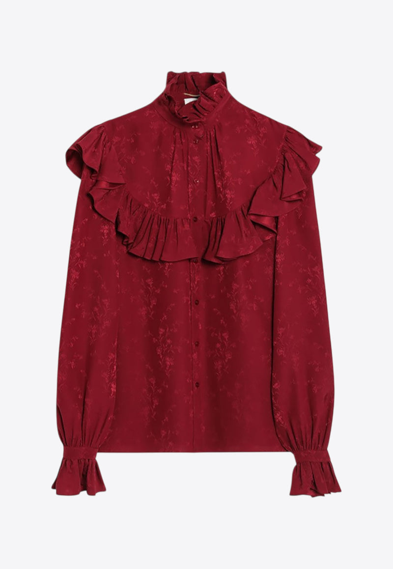 Saint Laurent Damask Floral Jacquard Silk Shirt  Red 831783Y4K35/R_YSL-6067