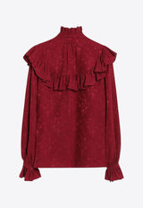 Saint Laurent Damask Floral Jacquard Silk Shirt  Red 831783Y4K35/R_YSL-6067