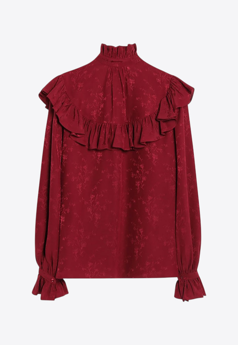 Saint Laurent Damask Floral Jacquard Silk Shirt  Red 831783Y4K35/R_YSL-6067