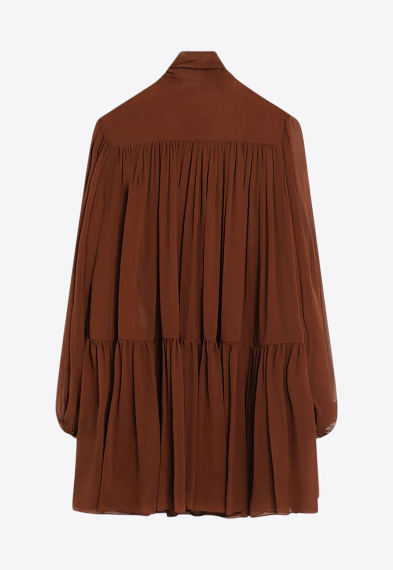 Saint Laurent Silk Mini Dress with Scarf Brown 832249Y115W/Q_YSL-6640