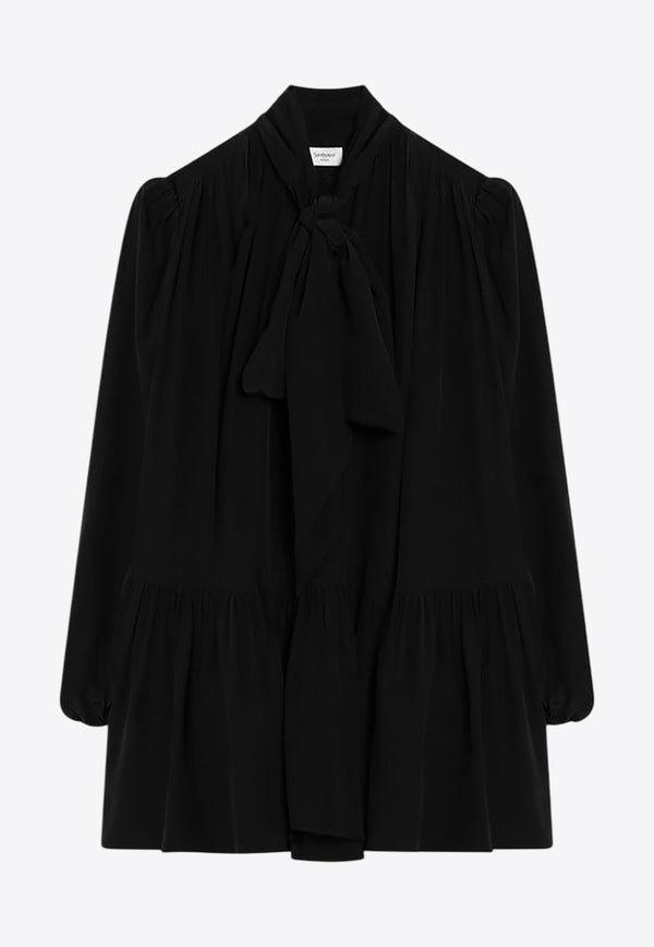 Saint Laurent Long-Sleeved Silk Mini Dress Black 832871Y7K76/Q_YSL-1000