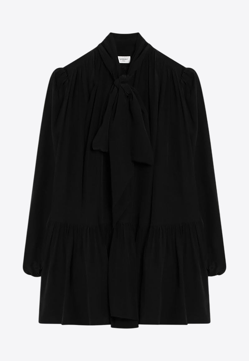Saint Laurent Long-Sleeved Silk Mini Dress Black 832871Y7K76/Q_YSL-1000