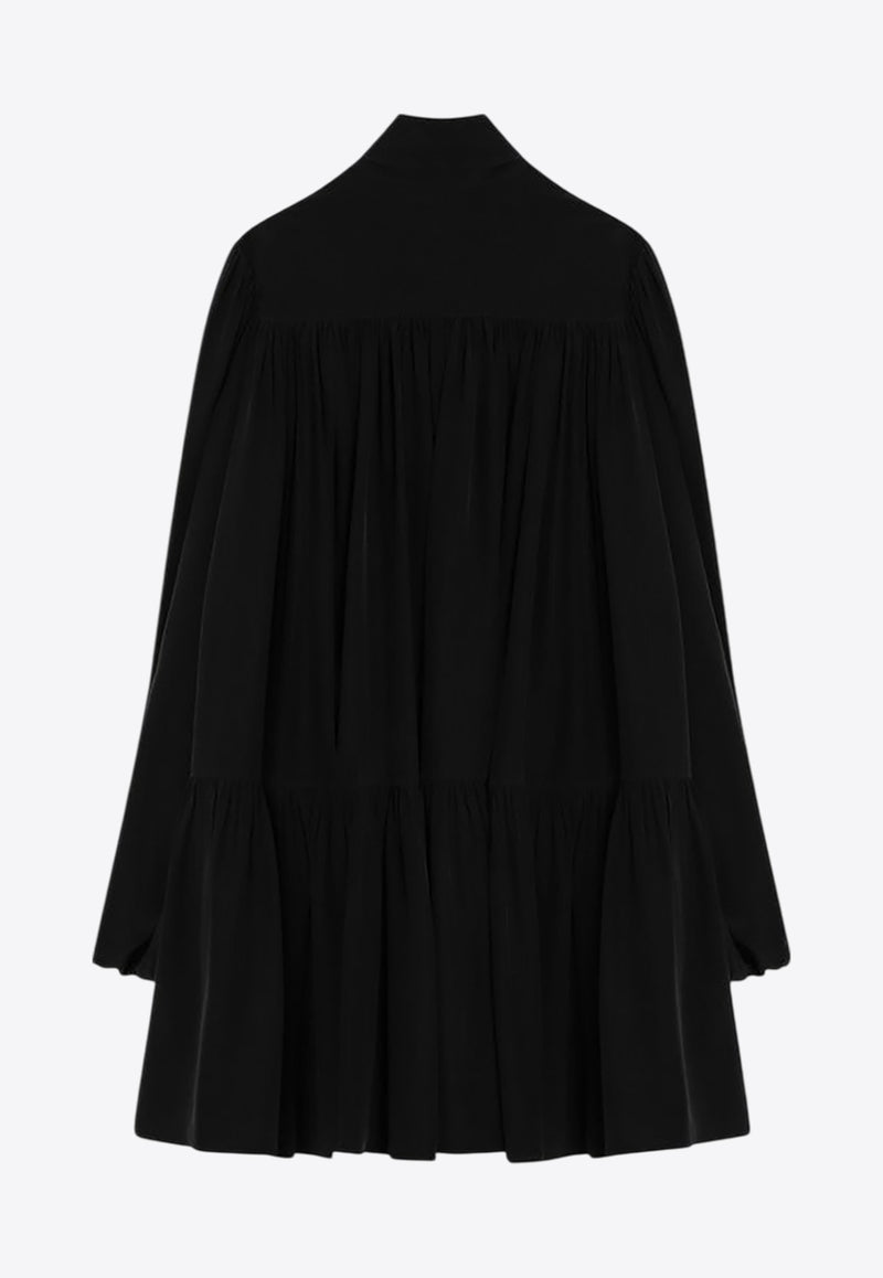 Saint Laurent Long-Sleeved Silk Mini Dress Black 832871Y7K76/Q_YSL-1000