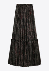 Saint Laurent Paisley Sheer Ruffled Maxi Skirt Black 834197Y3K61/Q_YSL-4052