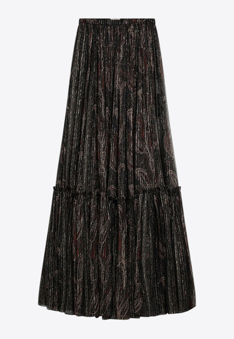 Saint Laurent Paisley Sheer Ruffled Maxi Skirt Black 834197Y3K61/Q_YSL-4052
