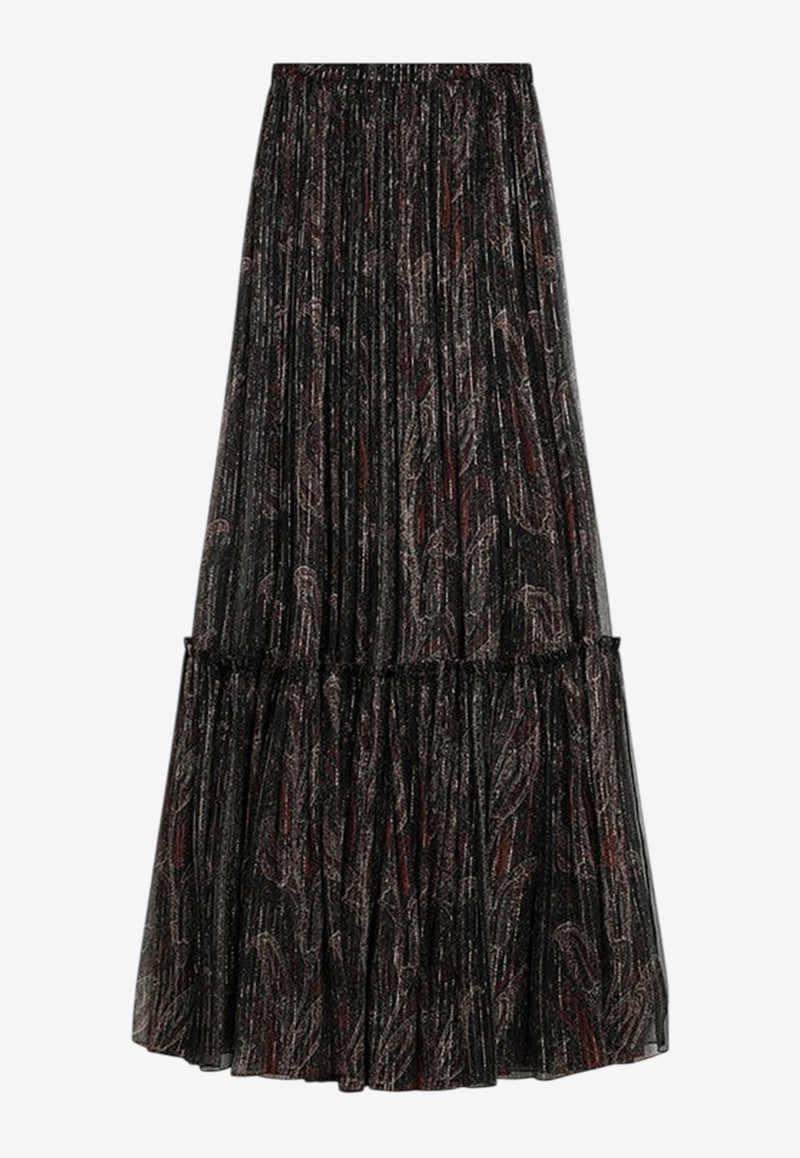 Saint Laurent Paisley Sheer Ruffled Maxi Skirt Black 834197Y3K61/Q_YSL-4052
