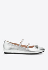 Gucci Kids Girls Horsebit Metallic Leather Ballet Flats Silver 834355BMP00/R_GUC-8106