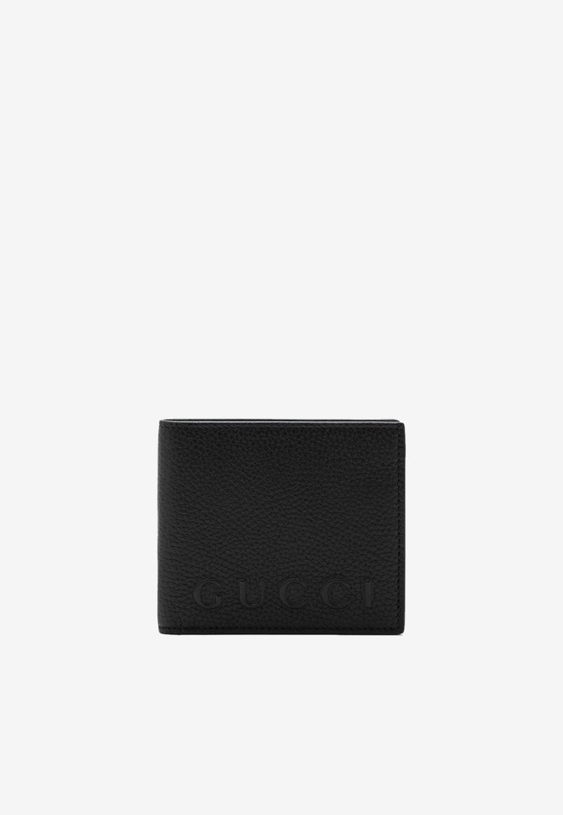 Gucci Logo Embossed Grained Leather Bi-Fold Wallet Black 835098AAE1W/R_GUC-1000