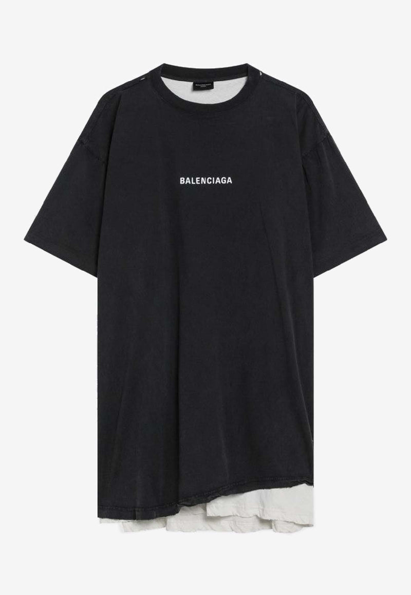Balenciaga Logo Print Oversized Layered T-shirt Black 835512TSVO9/R_BALEN-1041