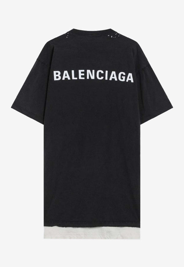 Balenciaga Logo Print Oversized Layered T-shirt Black 835512TSVO9/R_BALEN-1041