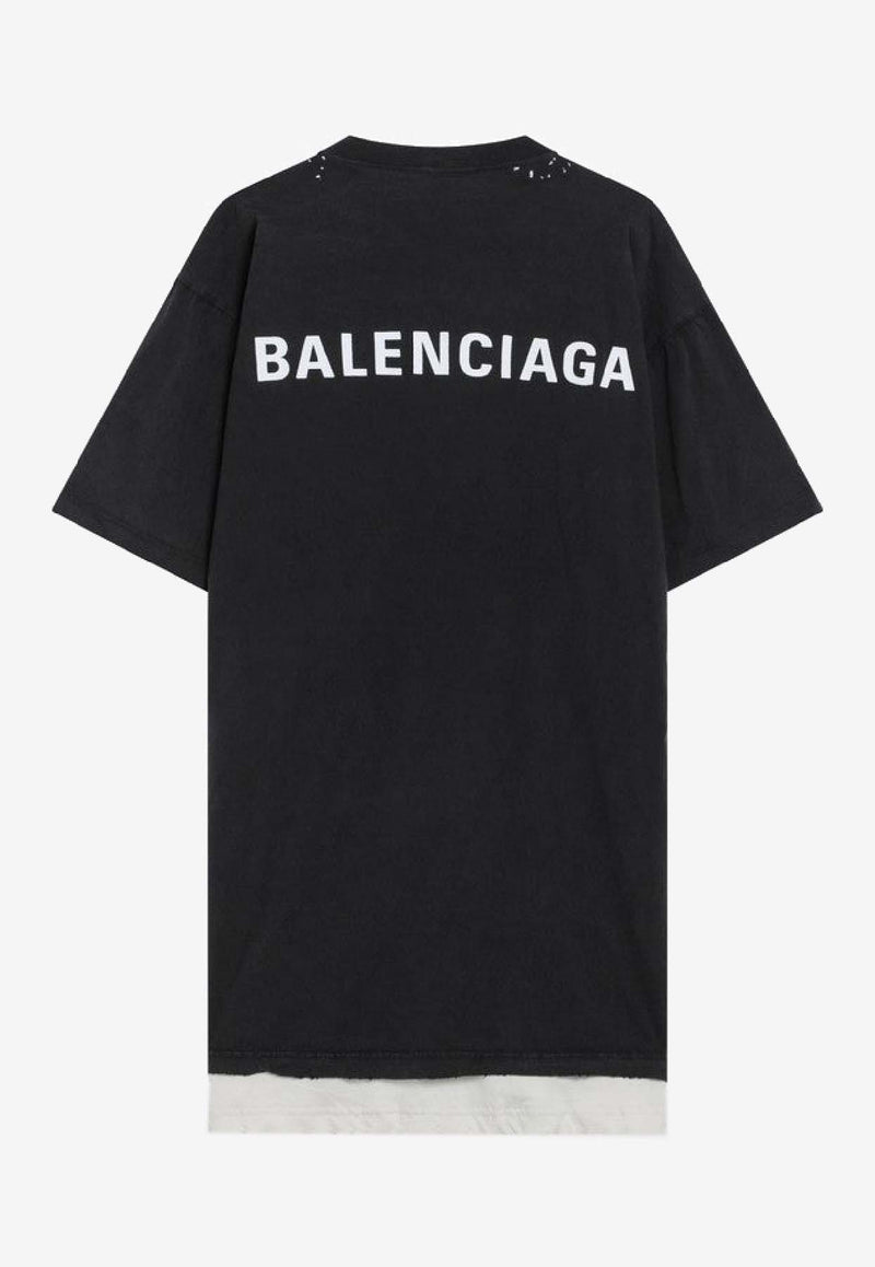 Balenciaga Logo Print Oversized Layered T-shirt Black 835512TSVO9/R_BALEN-1041