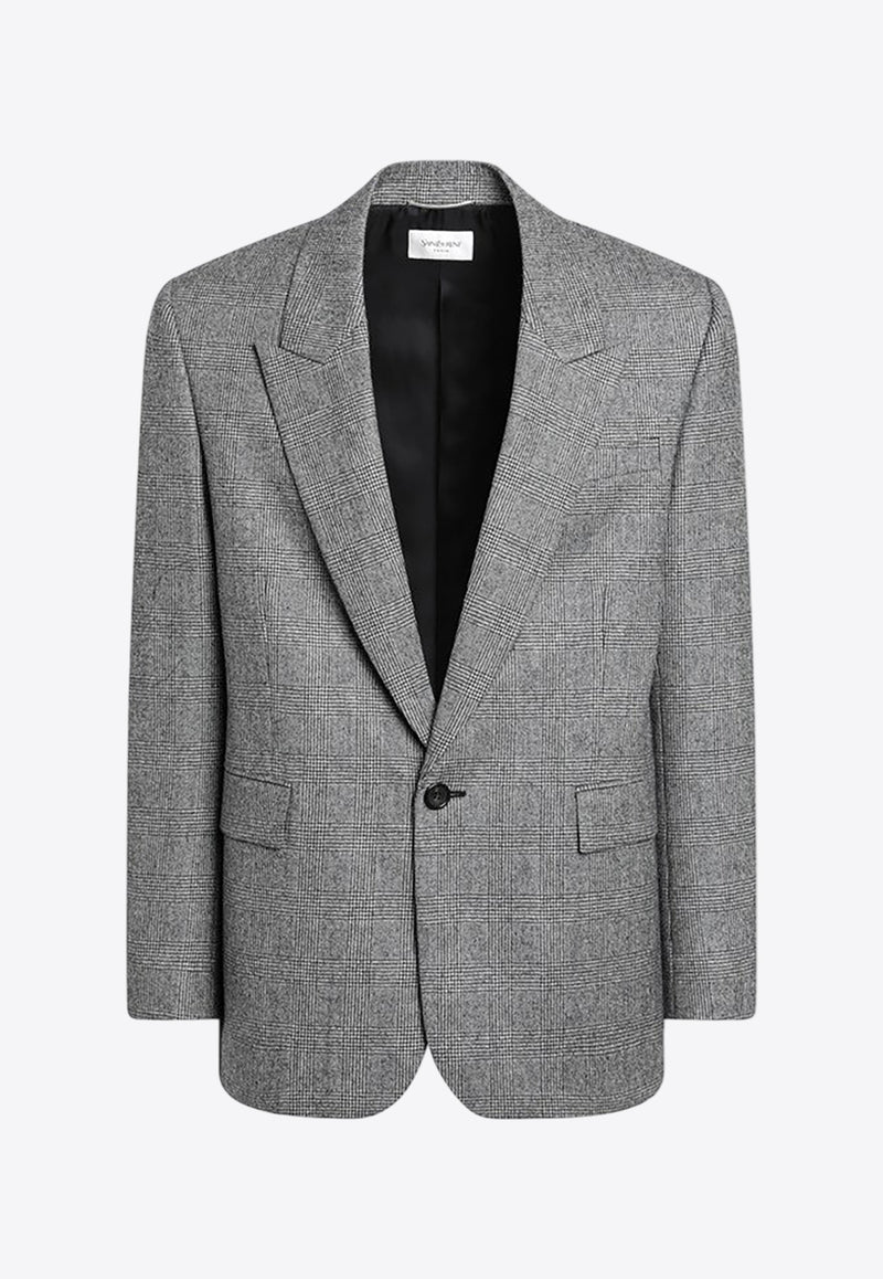 Saint Laurent Prince of Wales Single-Breasted Jacket Gray 837196Y5H54/R_YSL-1095