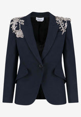 Alexander McQueen Embellished Single-Breasted Silk Blazer Black 838654QEAAA 1000