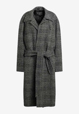 Balenciaga Wool Check Belted Coat Gray 838934TSU20/R_BALEN-1269