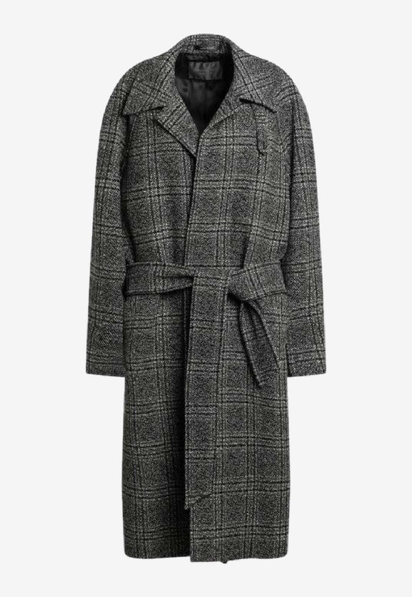 Balenciaga Wool Check Belted Coat Gray 838934TSU20/R_BALEN-1269