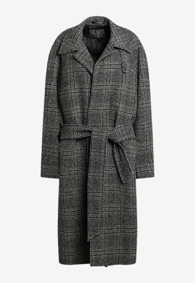 Balenciaga Wool Check Belted Coat Gray 838934TSU20/R_BALEN-1269