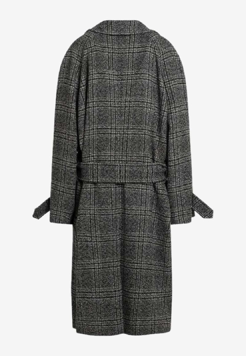 Balenciaga Wool Check Belted Coat Gray 838934TSU20/R_BALEN-1269