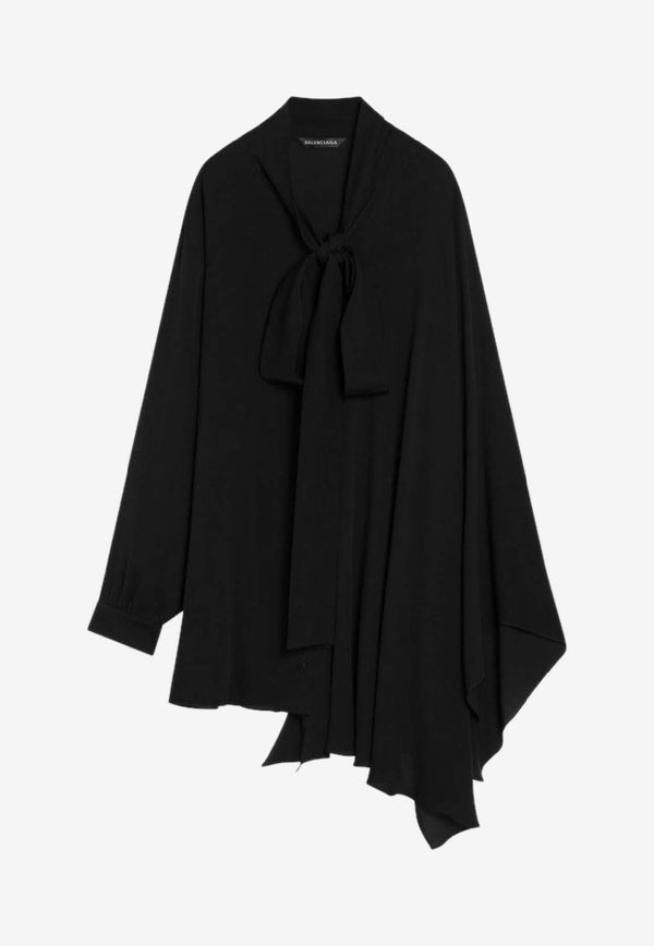 Balenciaga Asymmetric Silk Blouse with Scarf Black 839280TIN13/R_BALEN-1000