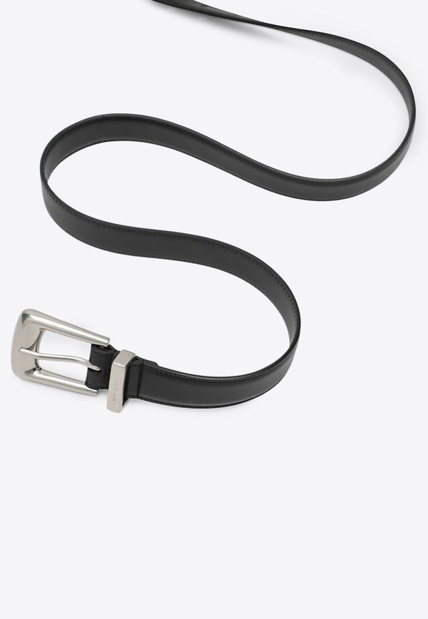 Saint Laurent Folk-Buckle Leather Belt Black 839769AAEJE/R_YSL-1000