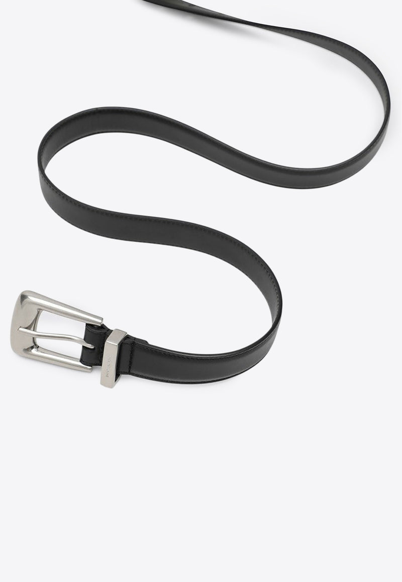 Saint Laurent Folk-Buckle Leather Belt Black 839769AAEJE/R_YSL-1000