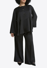 Mat Fashion Satin Flowy Long-Sleeved Blouse Black 8401.1020.W_BLACK